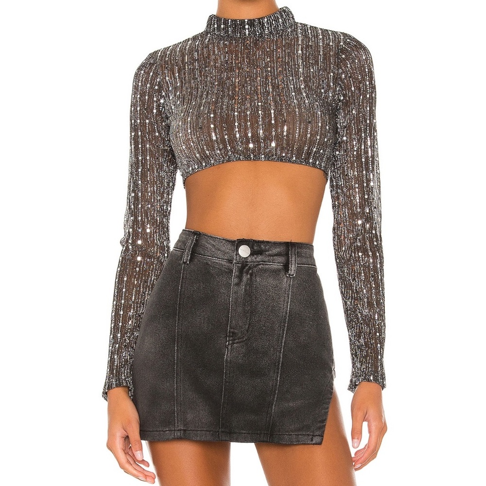 Superdown Sia Crop Top in Black Metallic, Size XS